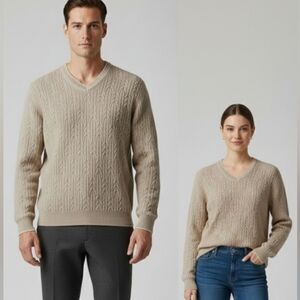 100% Cashmere VINTAGE Hickey Freeman   Unisex Cable Knit Sweater L
